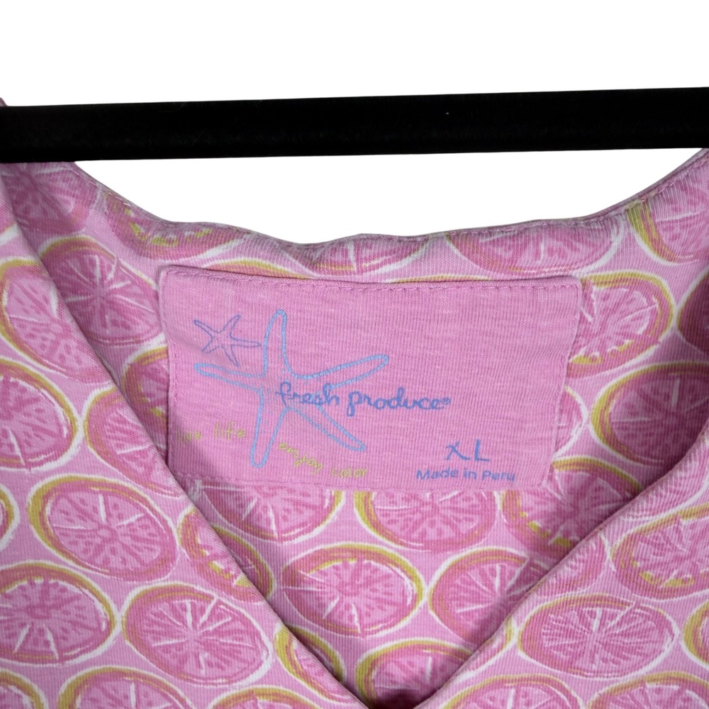 Coastal Fresh Produce Pink Citrus Fruit Print Wrap Dress XL Sleeveless  *Flawed - Picture 4 of 12